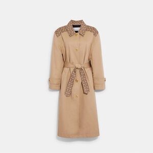 Coach Tan Trench Coat with Signature Pattern